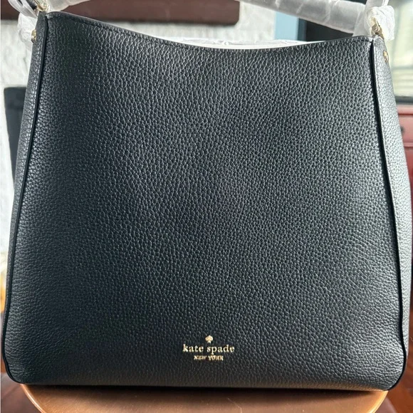 kate spade black pebbled leather shoulder bag with gold logo - Picture 1 of 4